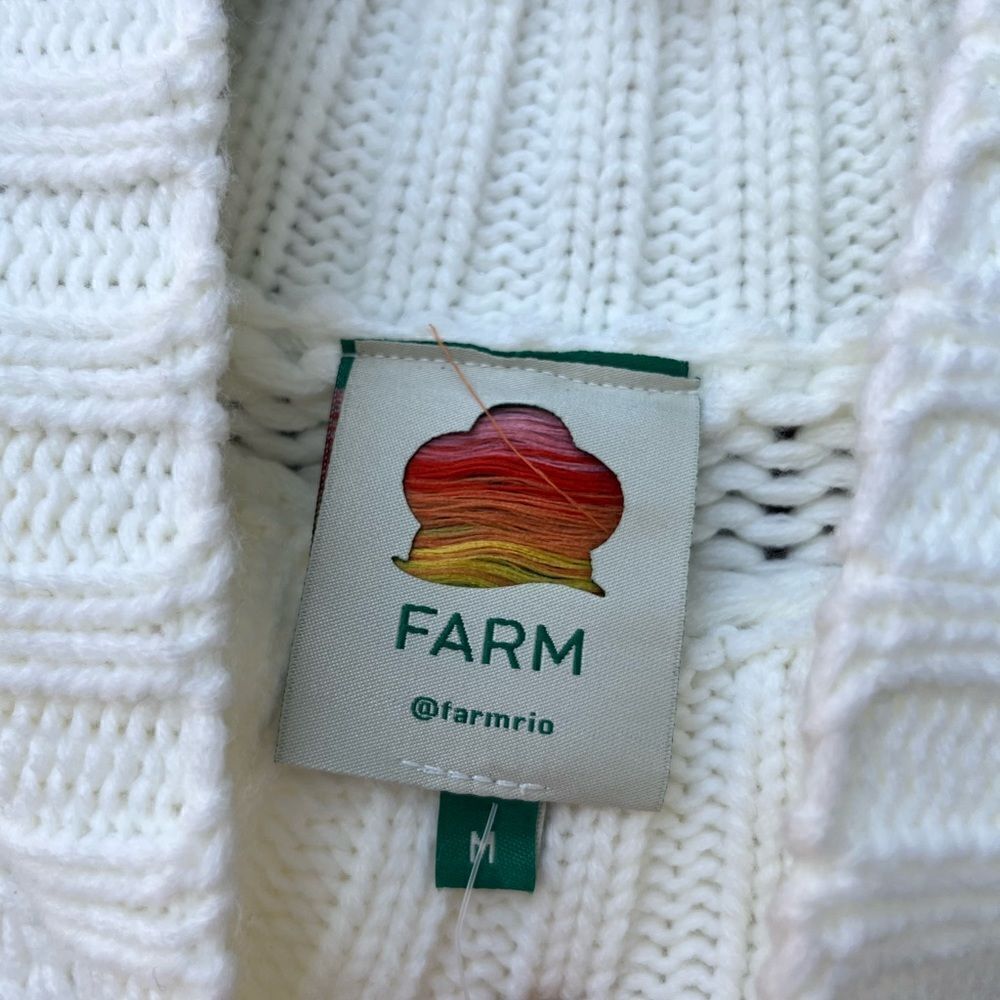 FARM RIO White Sweater Dress Cable Knit Long Sleeve High Neck Size M - Picture 4 of 6